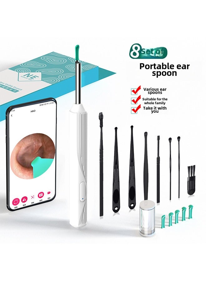 Generic White Smart Visual Ear Wax Remover – Wireless Otoscope Ear Cleaner with Camera, 8 Picks & 6 Silicone Tips, App Controlled for iOS Android, Type-C Rechargeable  - Image 1