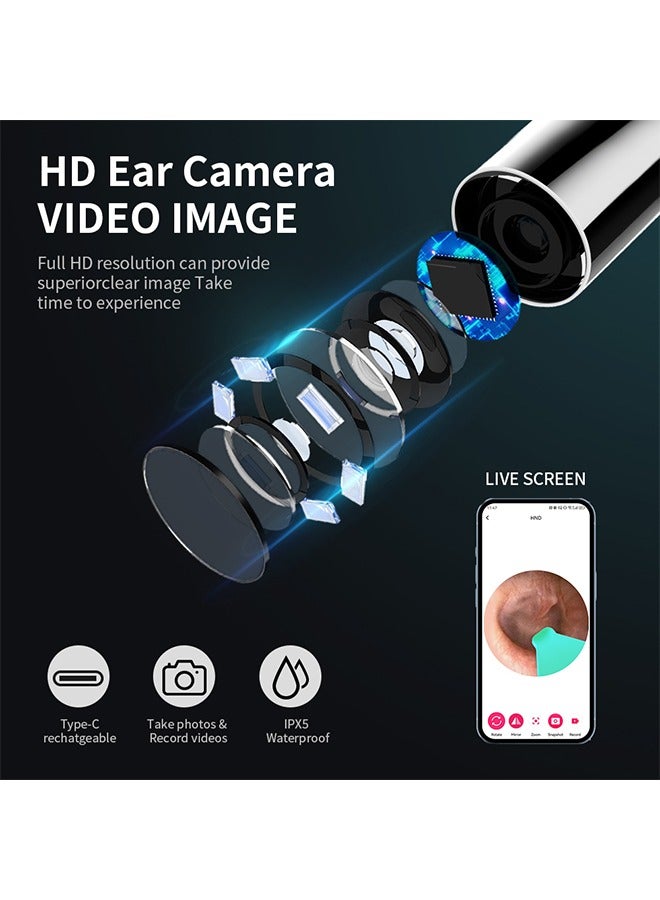 Generic White Smart Visual Ear Wax Remover – Wireless Otoscope Ear Cleaner with Camera, 8 Picks & 6 Silicone Tips, App Controlled for iOS Android, Type-C Rechargeable  - Image 3