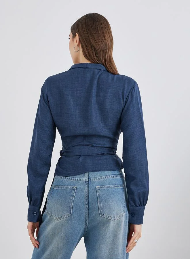 Take Two Take Two Solid Long Sleeve Wrap Top with Tie Detail