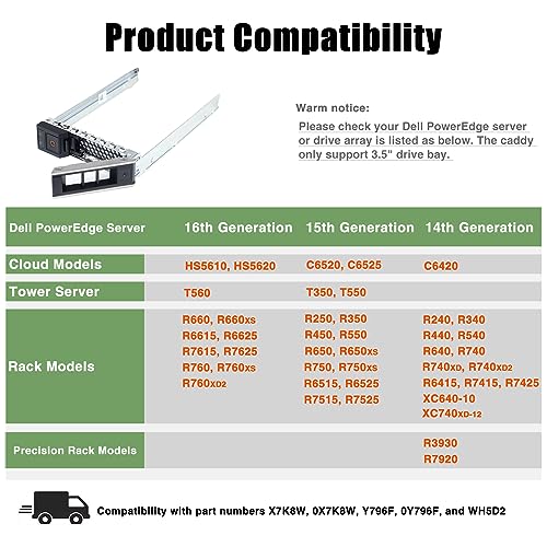 Heretom 10-Pack Hard Drive Tray Caddy 3.5 HDD SSD Caddy X7K8W 0X7K8W Hard Drive Bracket Compatible for Dell PowerEdge 16th/15th/14th Generation R440 R540 R640 R740 R750 R7525 R650 R660 R760 R760xs R7625 T560 - Image 2
