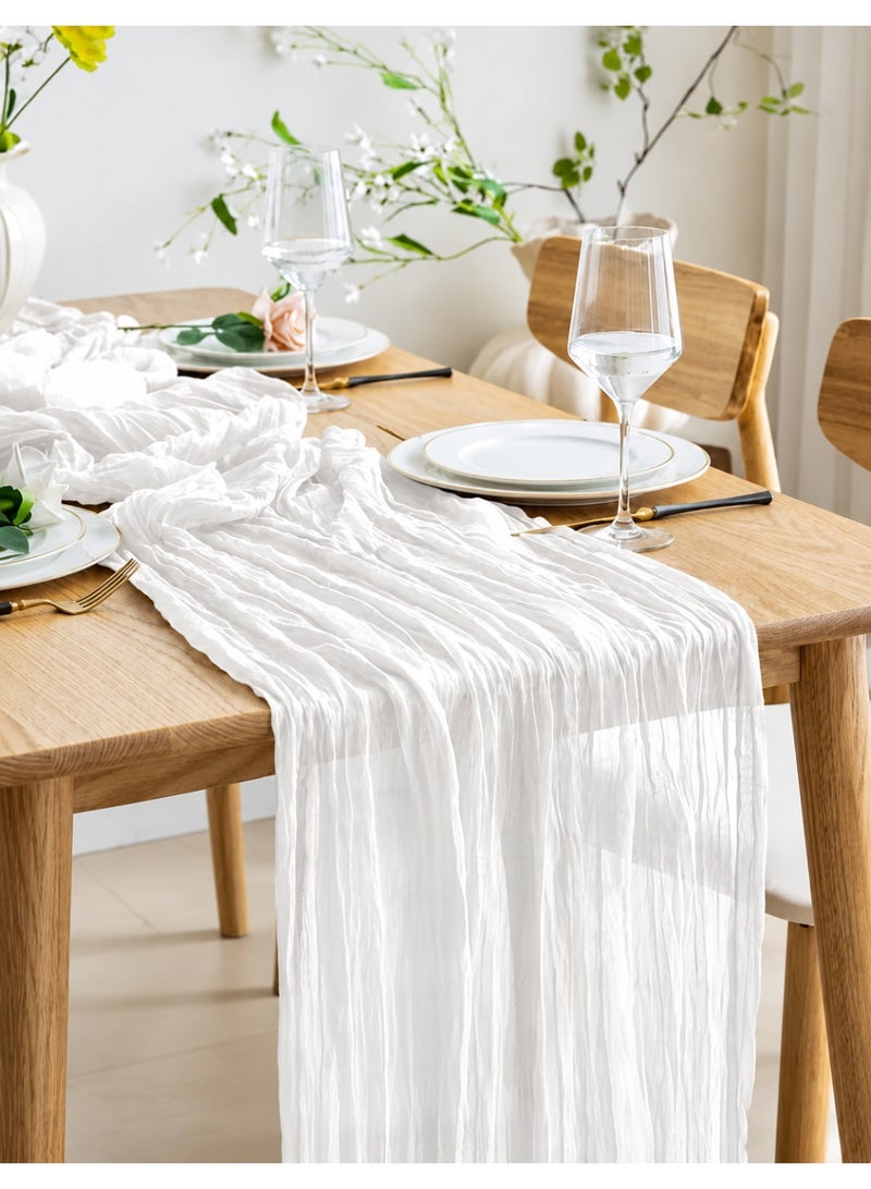 ELASAR 4M Cheesecloth Table Runner, White Wedding Table Runner, Boho Gauze Table Runner, Rustic Sheer Table Decor 90x400CM White - Image 1
