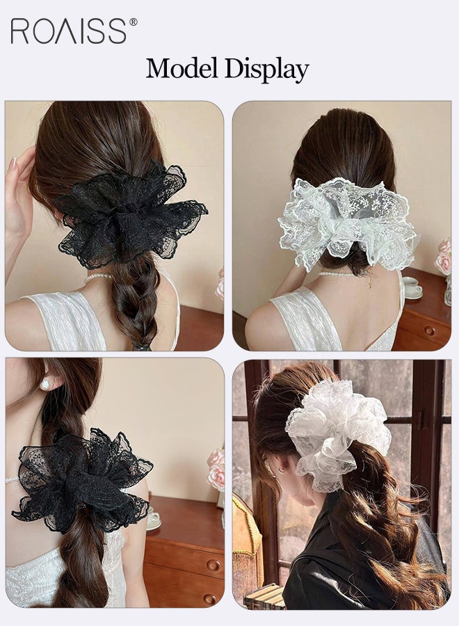 roaiss 4 Pcs Lace Hair Accessories, Double-layered Fluffy Lace Hair Tie, Wide-Brimmed Bow Headband, Bohemian Embroidered Hair Accessories, Suitable for Women Daily Wear and Street Photography - Image 2