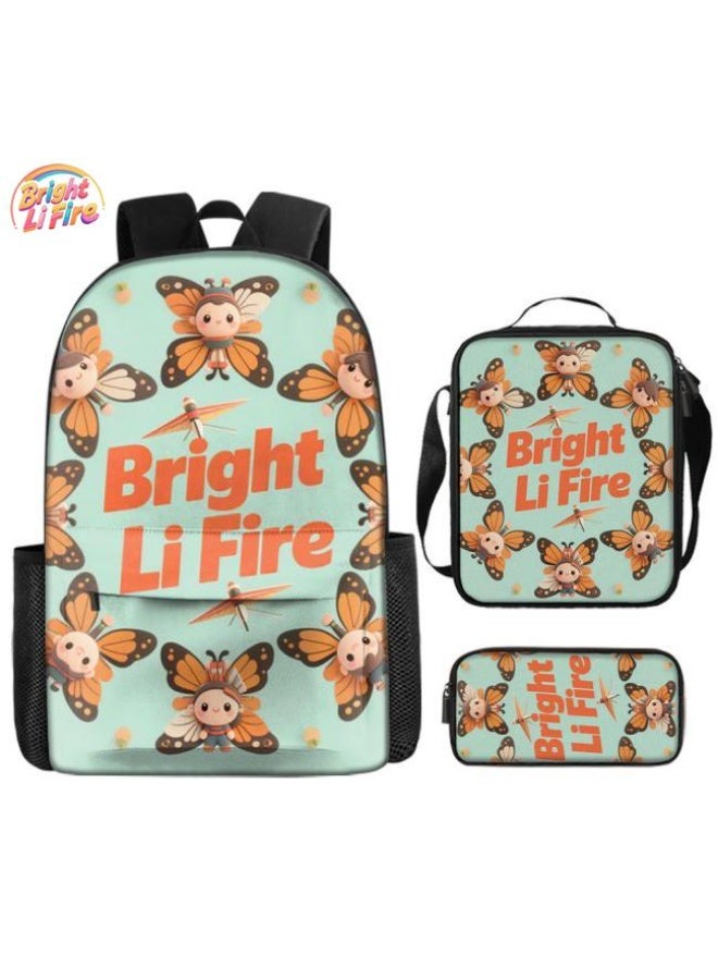 Bright Li Fire Three-piece set of cartoon bags, easily cope with various occasions (students, children, friends' outings, mountain climbing, schooling, etc.) | Backpack + hand-held + stationery bag | School season/holiday gifts - 41 - Image 1