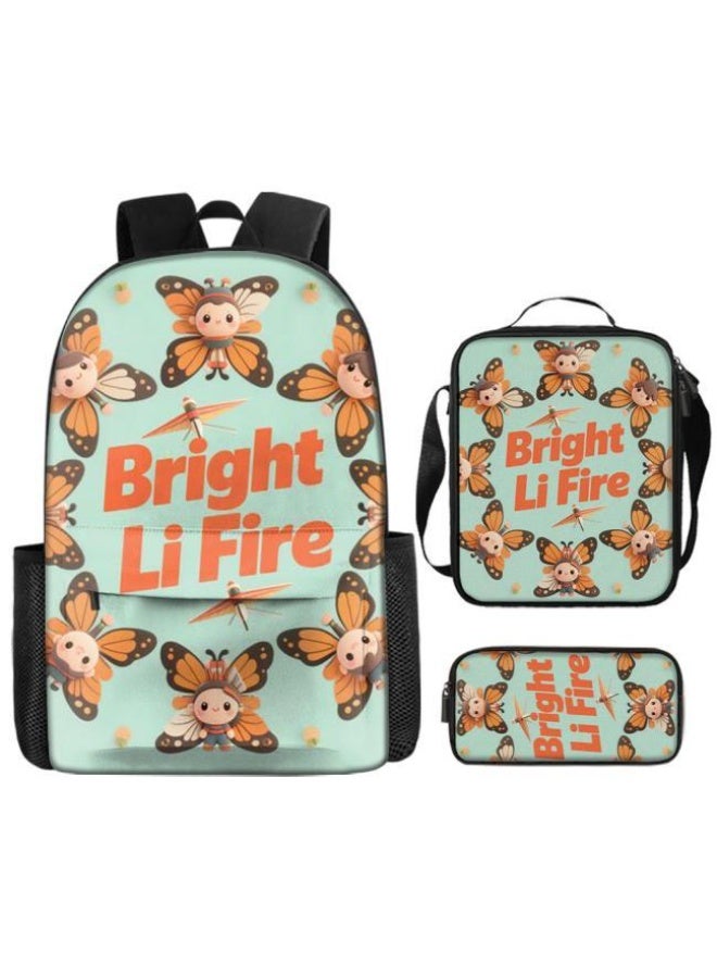 Bright Li Fire Three-piece set of cartoon bags, easily cope with various occasions (students, children, friends' outings, mountain climbing, schooling, etc.) | Backpack + hand-held + stationery bag | School season/holiday gifts - 41 - Image 2