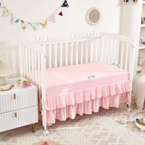 NacoMoco 3-Piece Tufted Ruffle Crib Bedding Set for Girls - Ultra Soft Baby Bedding Set Includes Boho Crib Comforter, Sheet & Skirt (Light Pink) - Image 4