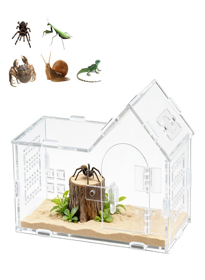 ECOSEAO Mini Reptile Terrarium, Magnetic Acrylic Enclosure with Mushroom House Easy-Feed Hole & Front Opening for Bearded Dragon & Leopard Print Palace Guard Habitat (Reptile Terrarium A) - Image 1