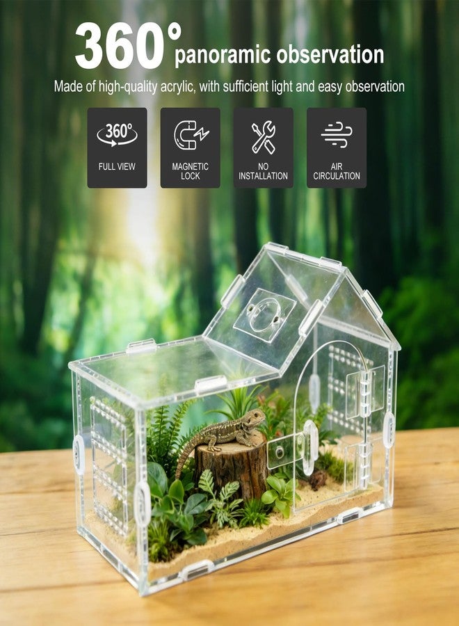 ECOSEAO Mini Reptile Terrarium, Magnetic Acrylic Enclosure with Mushroom House Easy-Feed Hole & Front Opening for Bearded Dragon & Leopard Print Palace Guard Habitat (Reptile Terrarium A) - Image 2