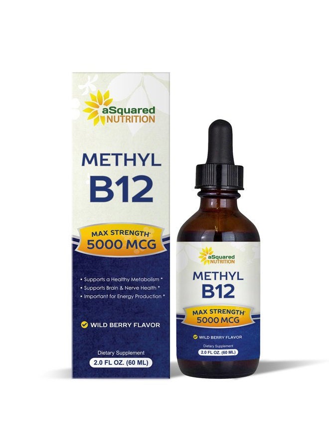 aSquared Nutrition Vitamin B12 Sublingual Liquid Drops - 5000 MCG Supplement with Methylcobalamin (Methyl B-12) - Max Absorption B 12 to Increase Energy - Vegan Friendly - 2 fl oz - Image 1