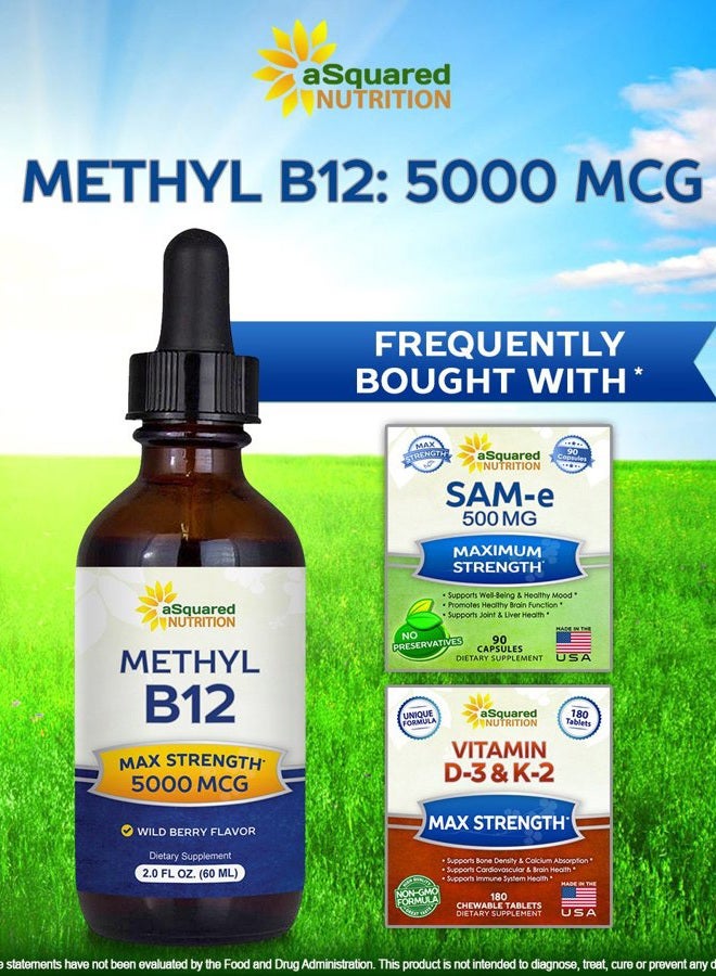 aSquared Nutrition Vitamin B12 Sublingual Liquid Drops - 5000 MCG Supplement with Methylcobalamin (Methyl B-12) - Max Absorption B 12 to Increase Energy - Vegan Friendly - 2 fl oz - Image 5