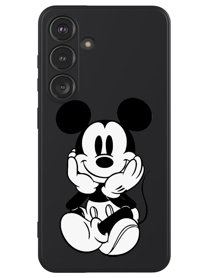 Theodor Protective Slim Fit Case Liquid Silicone Cover with Full Body Protection Anti-Scratch Shockproof Case For Samsung Galaxy S24 Plus (Black) - Mickey sitting - Image 1