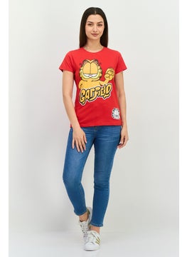 nickelodeon Women Round Neck Short Sleeve Garfield T-Shirt, Red  - Image 4