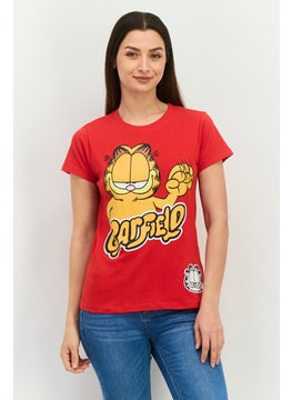 nickelodeon Women Round Neck Short Sleeve Garfield T-Shirt, Red  - Image 1