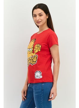 nickelodeon Women Round Neck Short Sleeve Garfield T-Shirt, Red  - Image 3