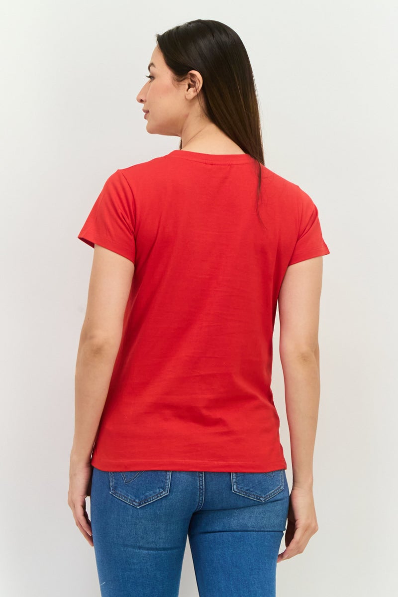 nickelodeon تي شيرت نسائي بأكمام قصيرة وياقة دائرية من غارفيلد، أحمر - Image 2