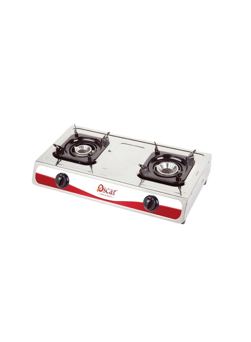Oscar 2 Burner Stainless Steel Gas Stove with Auto Piezo Ignition | Heavy Duty Cast Iron Burners | Compact & Easy Clean Cooktop - OG842 | 2 Year Warranty