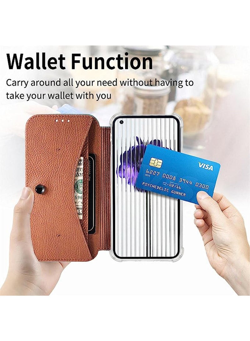 vesus Nothing Phone 1 Case Clear Protective Case TPU Bumper Ultra Thin Slim Fit Anti-Scratch Shockproof PU Leather Flip Wallet Stand Sucker Cover for Nothing Phone (1) Transparent back - Image 3