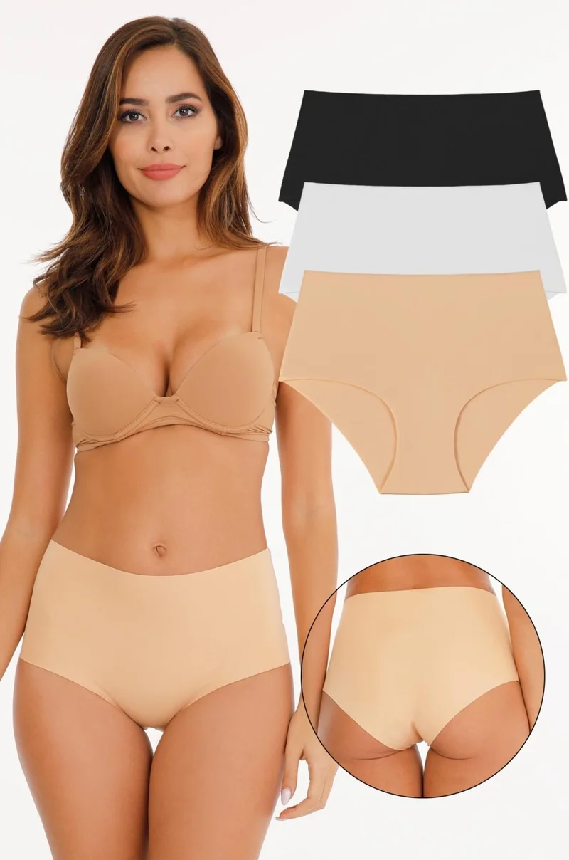 سينسو Women's Cotton High Waist 3 Piece Panties Set KTS2011 ASORTI