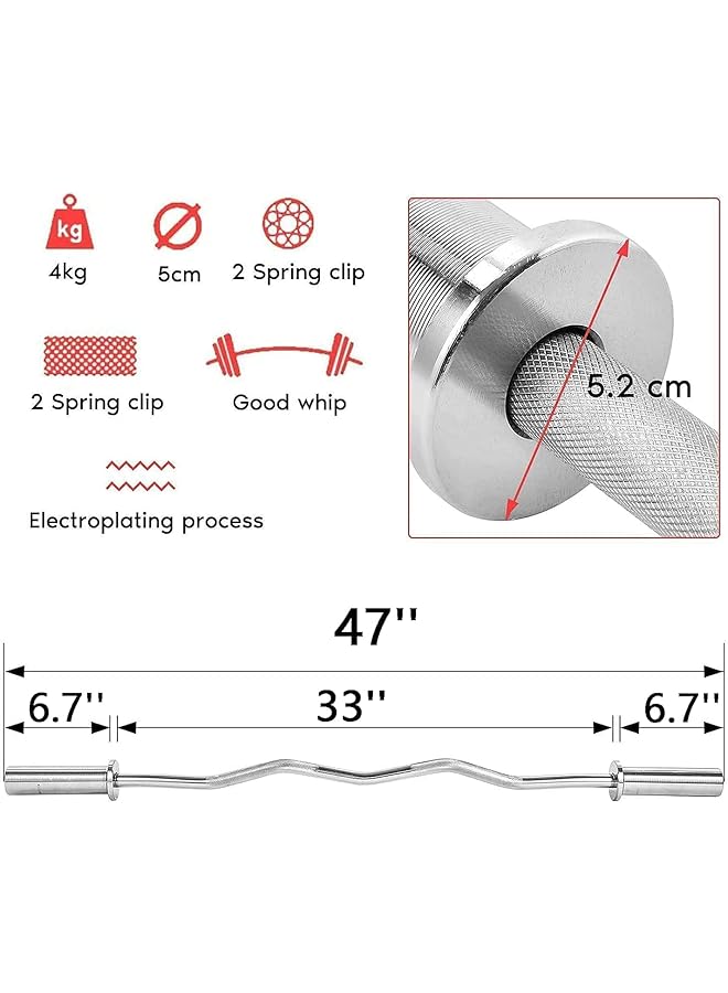 Marshal Fitness Olympic Bar EZ Curl Bar Weight lifting Bar Curved 47 Inches - Image 5
