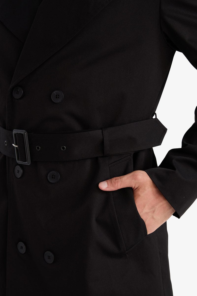 DeFacto Black Man Slim Fit Lined Buttoned Coat Casual - Image 5