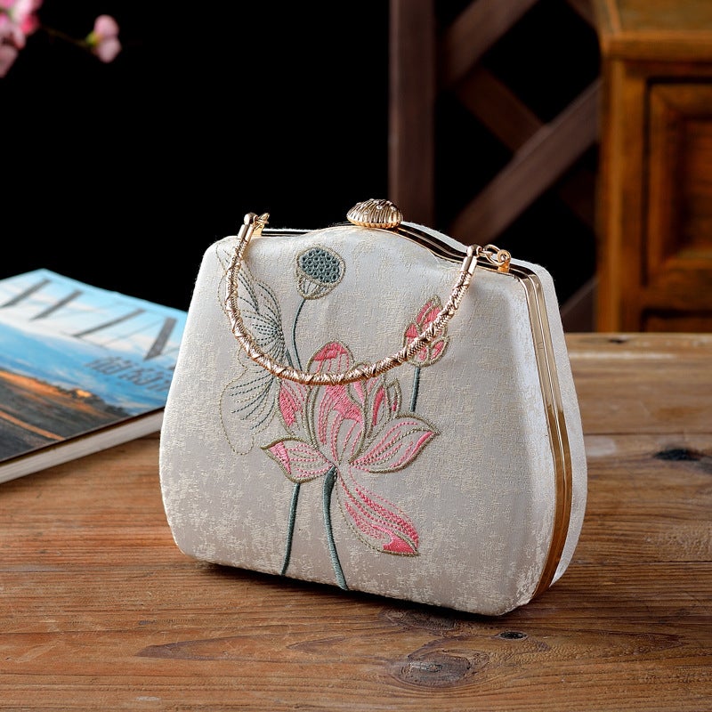 Vintage Chinese Floral Embroidery Handbag Bucket Bag - Image 2