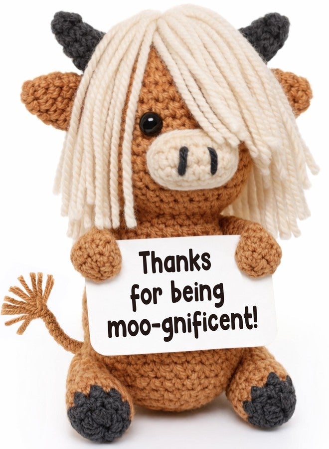 Frabaca Appreciation Gift for Teacher Women Men – “Thanks for Being Moo-gnificent” Positive Highland Cow Plush for Her Him Best Friend Coworker – Cute Positive Heifer Keepsake for Nurse Week Easter Stuffers - Image 1