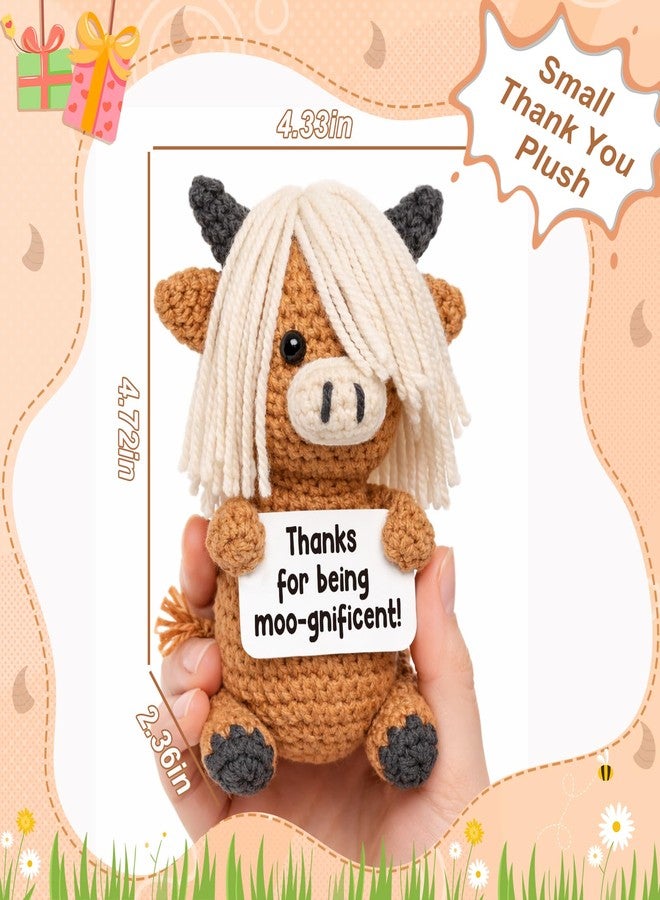 Frabaca Appreciation Gift for Teacher Women Men – “Thanks for Being Moo-gnificent” Positive Highland Cow Plush for Her Him Best Friend Coworker – Cute Positive Heifer Keepsake for Nurse Week Easter Stuffers - Image 4
