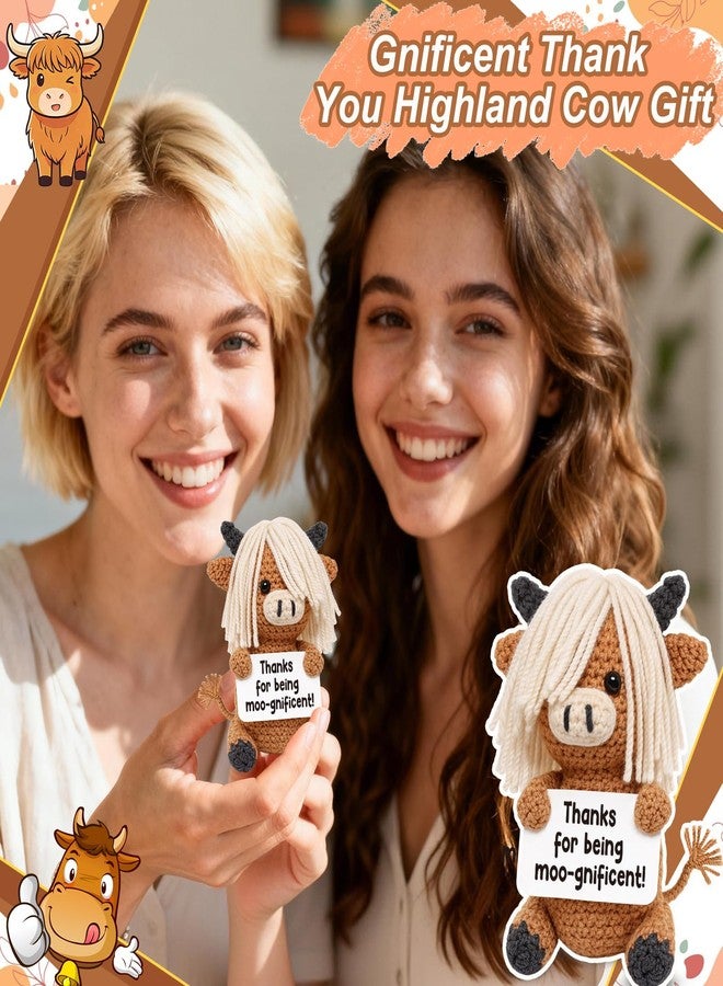 Frabaca Appreciation Gift for Teacher Women Men – “Thanks for Being Moo-gnificent” Positive Highland Cow Plush for Her Him Best Friend Coworker – Cute Positive Heifer Keepsake for Nurse Week Easter Stuffers - Image 2