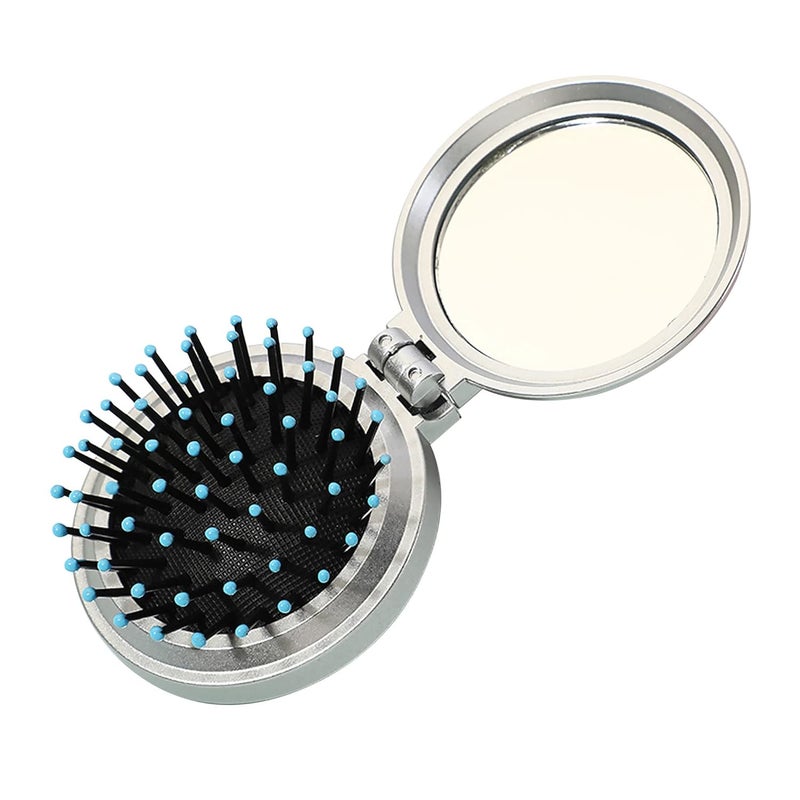 1st Choice Folding Hair Brush with MirrorRound Mini Compact Massage Comb for PursePocketTravel Size for Girls and Women Sliver