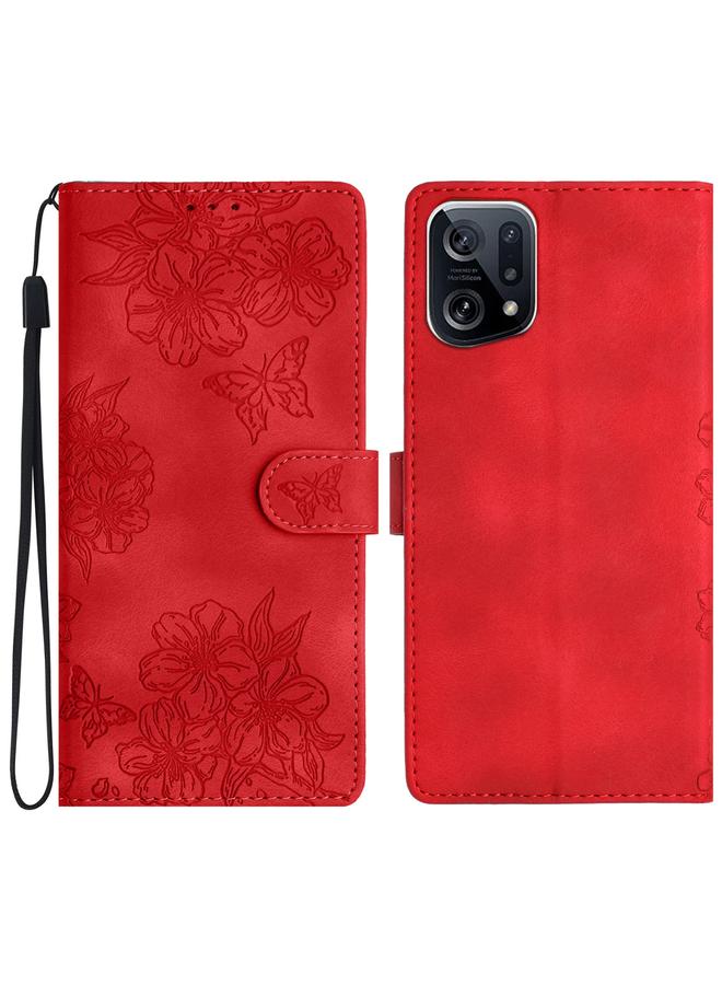 S-TOP Case For OPPO Find X5 Cherry Blossom Butterfly Skin Feel Embossed PU Phone Case - Image 1