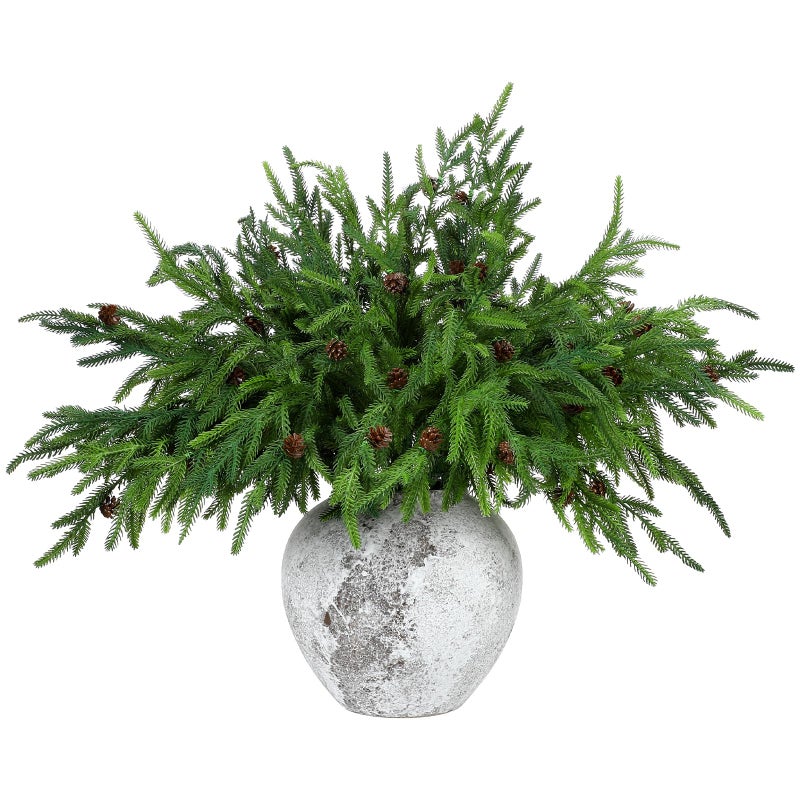 Yinder Xmas Norfolk Pine Branches with Pine Cones Norfolk Pine Artificial Xmas Branches for Xmas Indoor Outdoor Home Decor10 Pcs