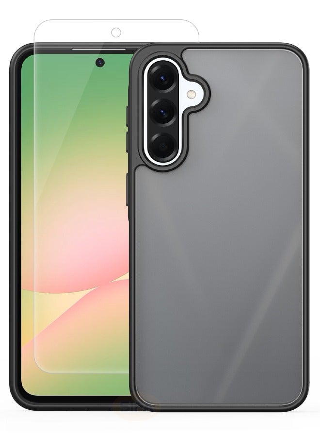 Samsung Galaxy A56 Cover with HD Tempered Glass Screen Protector, Slim Frosted Hard Case, [Four Corners Anti Drop][Anti Fingerprint][No Yellowing] Translucent Shockproof Skin Friendly Back Cover for Samsung Galaxy A56 5G 6.7 inch (1+1 Pack)