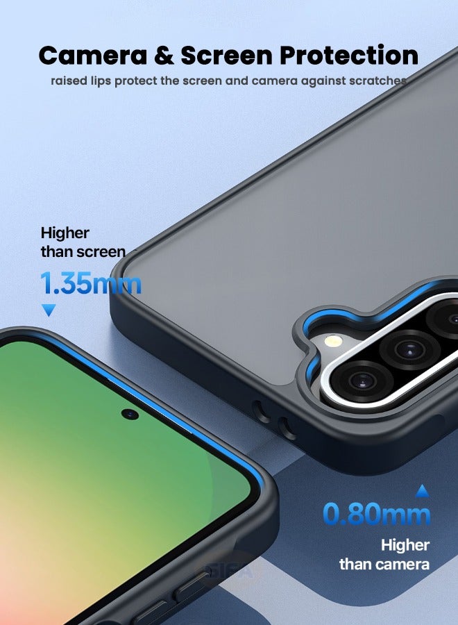 Samsung Galaxy A56 Cover with HD Tempered Glass Screen Protector, Slim Frosted Hard Case, [Four Corners Anti Drop][Anti Fingerprint][No Yellowing] Translucent Shockproof Skin Friendly Back Cover for Samsung Galaxy A56 5G 6.7 inch (1+1 Pack)