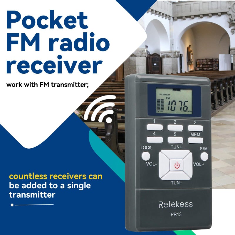 Retekess نظام ترجمة الكنيسة من ريتكيس مع 1 مرسل TR503 و 5 مستقبلات راديو FM PR13، نظام استماع مساعد للكنيسة، التدريب، المدرسة (1 مرسل 5 مستقبلات) - Image 5