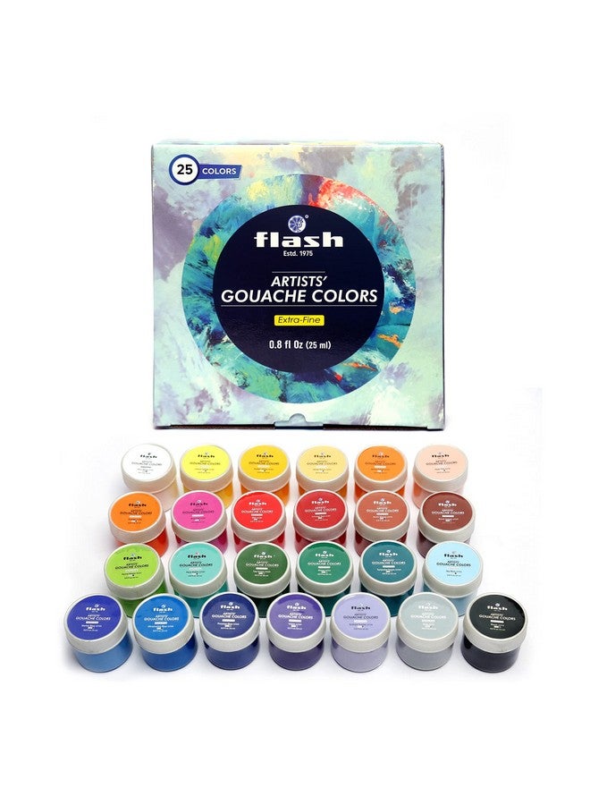 فلاش مجموعة ألوان فلاش غواش | 25 لونًا | 25 مل، 0.8 أونصة سائلة لكل لون | لمسة نهائية غير لامعة | أصباغ غنية ألوان نابضة بالحياة غير سامة للفنانين المحترفين والرسامين الهواة والأطفال (مجموعة من 25 لونًا) - Image 1