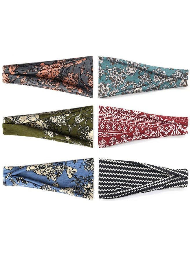YONUF Boho Headbands For Women Fashion Wide Headband Yoga Workout Head Bands Hair Accessories Band 6 Pack - Image 2