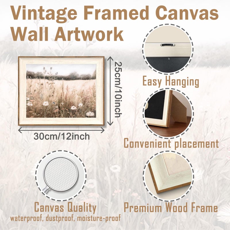 ASTRDECOR Framed Nature Wall Art Prints, Vintage Wildflower Field Landscape Canvas Wall Art Bedroom, Autumn Oil Painting Botanical Artwork, Plant Pictures Farmhouse Wall Decor Living Room - 10''x12'' - Image 2