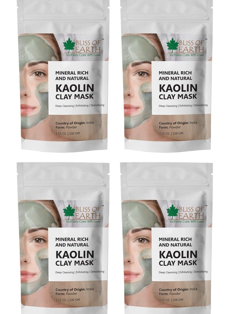 BLISS OF EARTH 100% Pure White Kaolin Clay Powder Finest Grade Natural Facial Mask 100GM Pack of 4  - Image 1