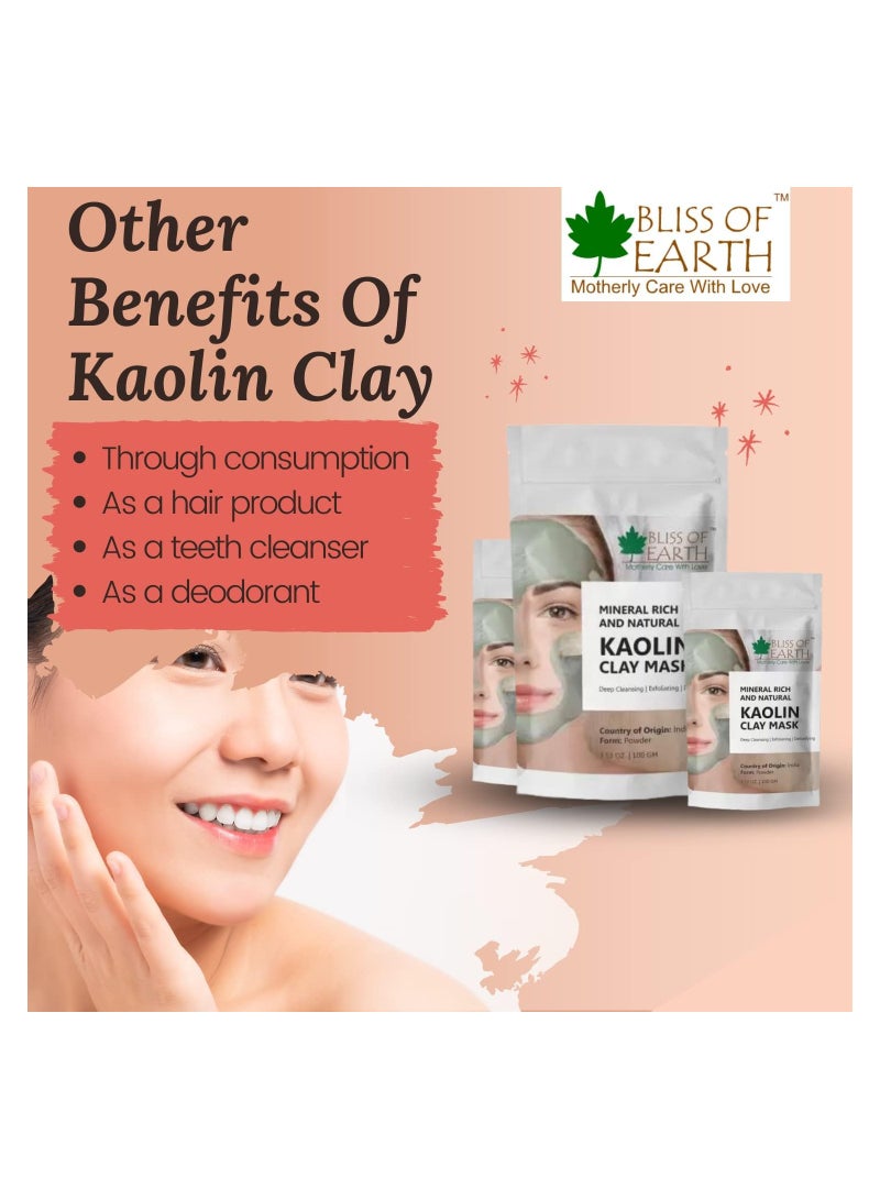 BLISS OF EARTH 100% Pure White Kaolin Clay Powder Finest Grade Natural Facial Mask 100GM Pack of 4  - Image 3