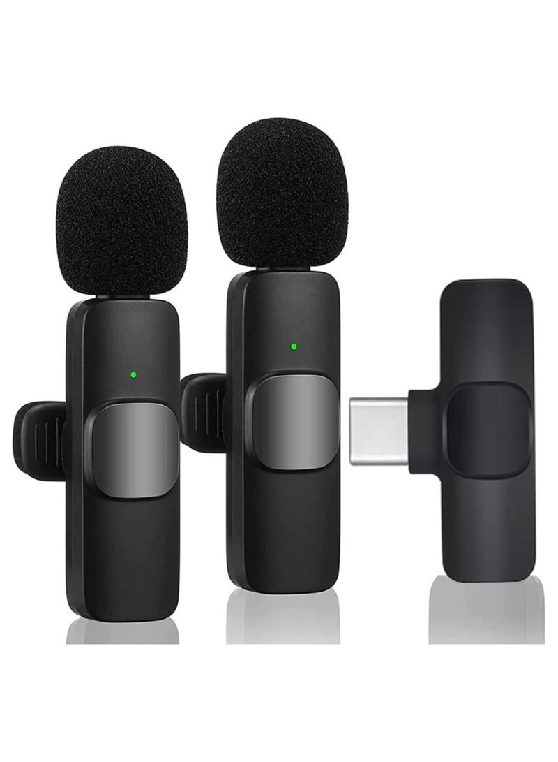 ميكروفون Lavalier لاسلكي للهاتف من النوع C - توصيل وتشغيل 2 ميكروفونات لاسلكية لهواتف USB-C التي تعمل بنظام Android تسجيل الفيديو - المقابلة - مدونة الفيديو - المزامنة التلقائية وتقليل الضوضاء - 2.4 جيجا هرتز مع وظيفة كتم الصوت - Image 1