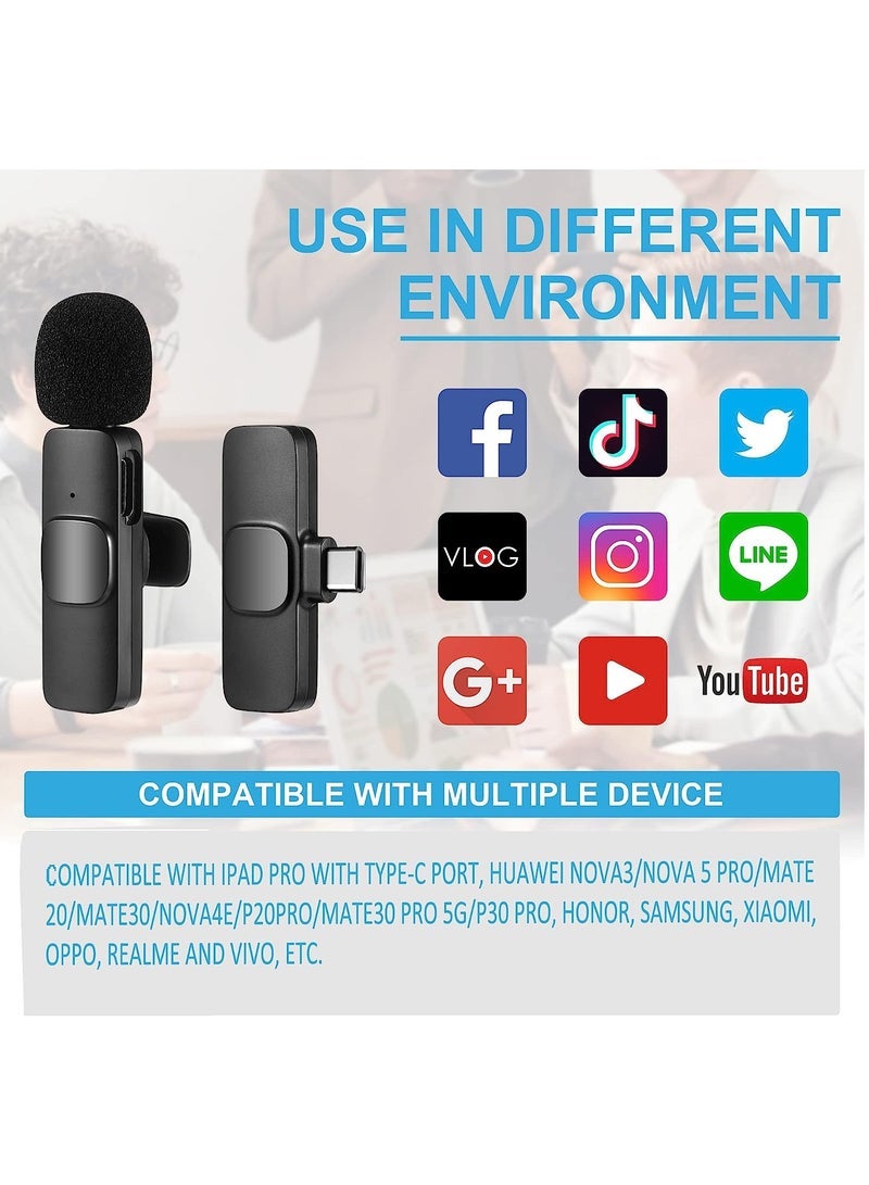 ميكروفون Lavalier لاسلكي للهاتف من النوع C - توصيل وتشغيل 2 ميكروفونات لاسلكية لهواتف USB-C التي تعمل بنظام Android تسجيل الفيديو - المقابلة - مدونة الفيديو - المزامنة التلقائية وتقليل الضوضاء - 2.4 جيجا هرتز مع وظيفة كتم الصوت - Image 5