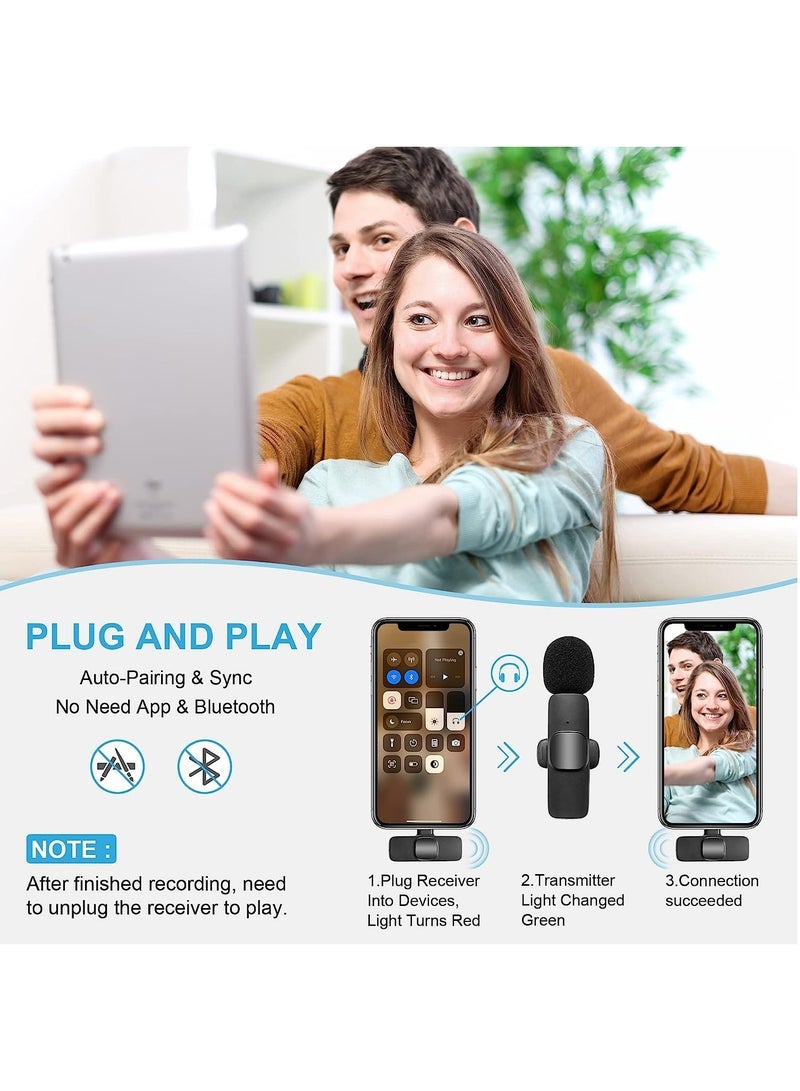 ميكروفون Lavalier لاسلكي للهاتف من النوع C - توصيل وتشغيل 2 ميكروفونات لاسلكية لهواتف USB-C التي تعمل بنظام Android تسجيل الفيديو - المقابلة - مدونة الفيديو - المزامنة التلقائية وتقليل الضوضاء - 2.4 جيجا هرتز مع وظيفة كتم الصوت - Image 2