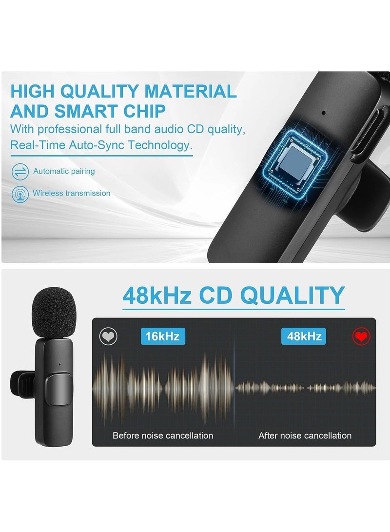 ميكروفون Lavalier لاسلكي للهاتف من النوع C - توصيل وتشغيل 2 ميكروفونات لاسلكية لهواتف USB-C التي تعمل بنظام Android تسجيل الفيديو - المقابلة - مدونة الفيديو - المزامنة التلقائية وتقليل الضوضاء - 2.4 جيجا هرتز مع وظيفة كتم الصوت - Image 4