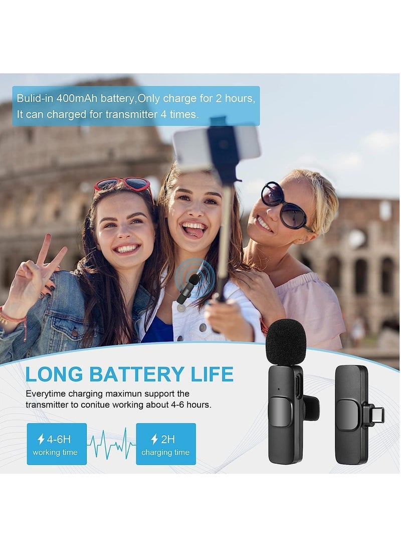 ميكروفون Lavalier لاسلكي للهاتف من النوع C - توصيل وتشغيل 2 ميكروفونات لاسلكية لهواتف USB-C التي تعمل بنظام Android تسجيل الفيديو - المقابلة - مدونة الفيديو - المزامنة التلقائية وتقليل الضوضاء - 2.4 جيجا هرتز مع وظيفة كتم الصوت - Image 3