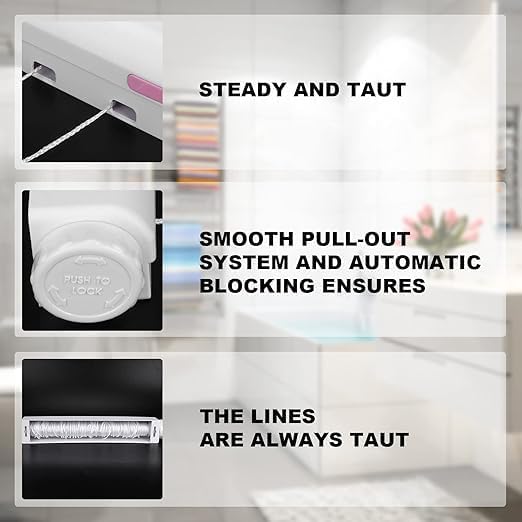 DORATIK Retractable Clothesline Telescopic Indoor Outdoor Wall Mounted Clothes Dryer Line Drying Rope Hanger 4Line for Indoor Outdoor Laundry Drying - Image 4