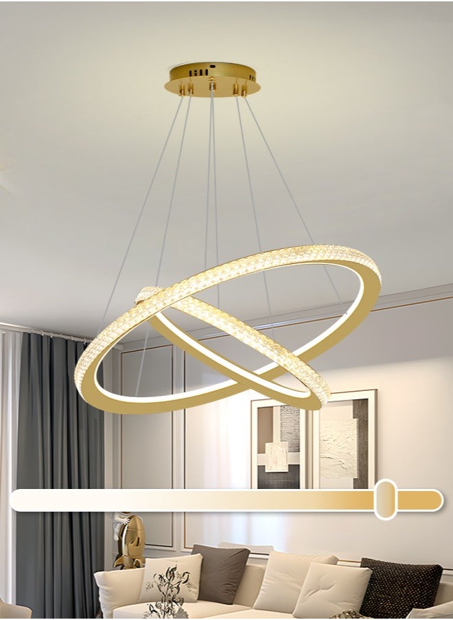 YATAI LIGHTING ثريا LED حديثة، 2 وحدة إضاءة دائرية ذهبية، ثريا معلقة بارتفاع قابل للتعديل، ثريا متغيرة اللون لغرفة الطعام، غرفة المعيشة، غرفة النوم، 106 وات  - Image 1