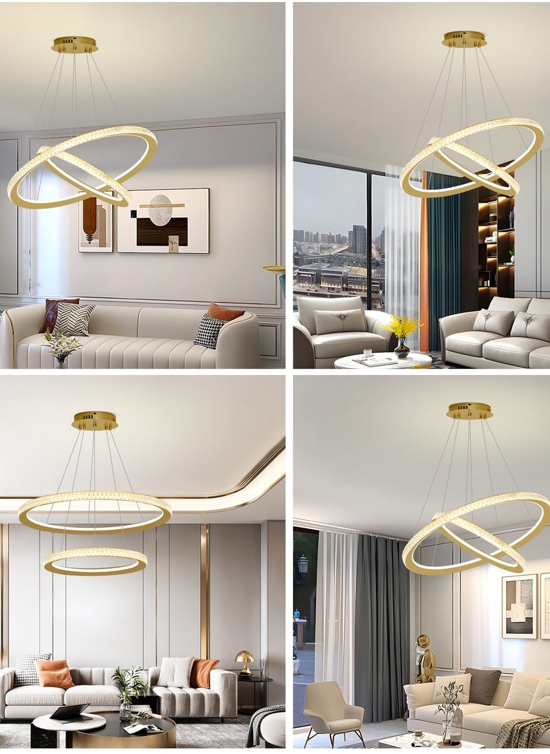 YATAI LIGHTING ثريا LED حديثة، 2 وحدة إضاءة دائرية ذهبية، ثريا معلقة بارتفاع قابل للتعديل، ثريا متغيرة اللون لغرفة الطعام، غرفة المعيشة، غرفة النوم، 106 وات  - Image 2