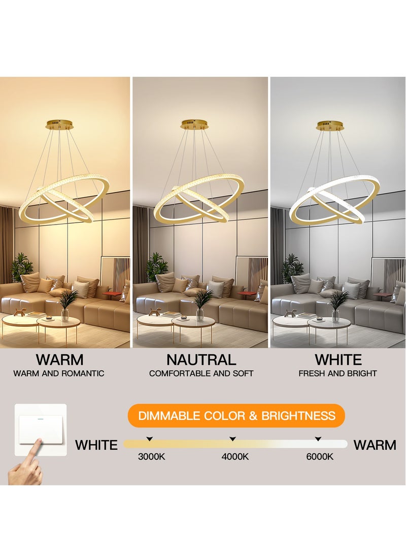 YATAI LIGHTING ثريا LED حديثة، 2 وحدة إضاءة دائرية ذهبية، ثريا معلقة بارتفاع قابل للتعديل، ثريا متغيرة اللون لغرفة الطعام، غرفة المعيشة، غرفة النوم، 106 وات  - Image 3