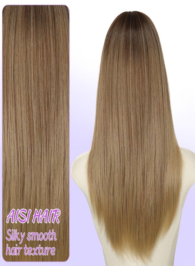 AISI HAIR 【Beginner Friendly Wigs】 Ombre Blonde Wig with Bangs for Women, Middle Length NaturalLayered Straight Wig for Daily Party - Image 5