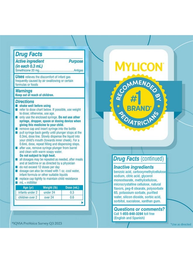 MYLICON Infants Gas Relief Drops for Infants and Babies, Dye Free Formula, 1 Fluid Ounce - Image 5
