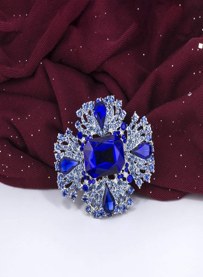 YOQUCOL Vintage Blue Austrian Crystal Rhinestone Brooch Pin Elegant Jewelry for Women - Image 3